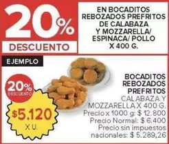 X$ - Bocaditos rebozados prefritos Calabaza y Mozzarella / Espinaca / Pollo