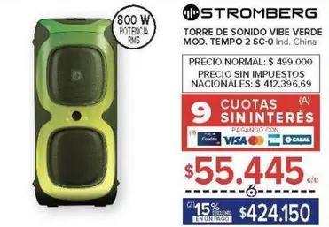 Stromberg - TORRE DE SONIDO VIBE VERDE MOD. TEMPO 2 SC-0