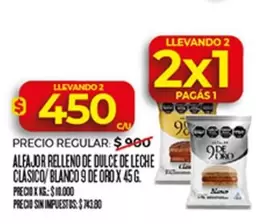 9 de oro - ALFAJOR RELLENO DE DULCE DE LECHE CLASICO/ BLANCO 9 DE ORO