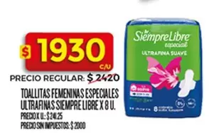 Siempre Libre - TOALLITAS FEMENINAS ESPECIALES ULTRAFINAS