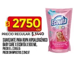 Ecovita - SUAVIZANTE PARA ROPA HIPOALERGENICO BABY CARE X ECOVITA X 900 ML