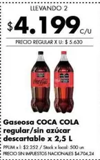 Coca cola - Gaseosa regular/sin azúcar descartable