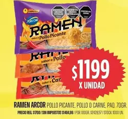 Arcor - Ramen Pollo Picante, Pollo o Carne