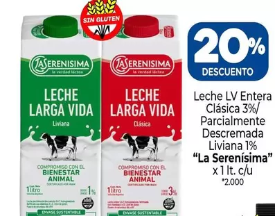 La Serenísima - Leche LV Entera Clásica 3%/Parcialmente Descremada Liviana 1%