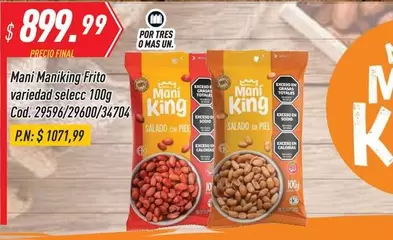 King - Mani Maniking Frito variedad selecc 100g Cod. 29596/29600/34704