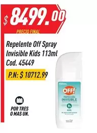 Off - Repelente Spray Invisible Kids 113ml Cod. 45449