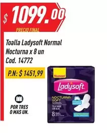 Ladysoft - Toalla Normal Nocturna x 8 un Cod. 14772