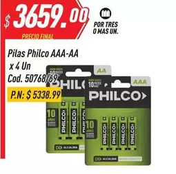 Philco - Pilas AAA-AA x 4 Un Cod. 50768/69