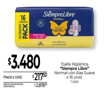 Siempre Libre - Toalla Higi00enica Normal con Alas Suave