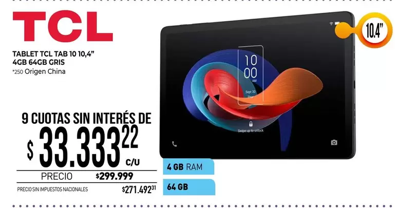 TCL - TABLET TAB 10 10,4" 4GB 64GB CRIS