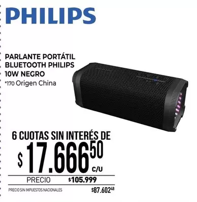 Philips - PARLANTE PORTÁTIL BLUETOOTH 10W NEGRO
