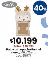 X$ - Bata con capucha flannel ciervo, 100 x 75 cm. Cod. 618774