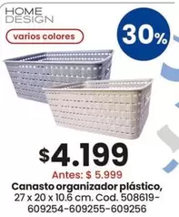 X$ - Canasto organizador plástico, 27 x 20 x 10.6 cm. Cod. 508619-609254-609255-609256