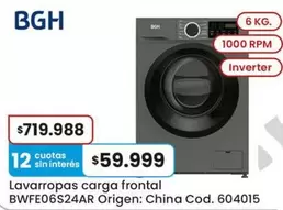 BGH - Lavarropas carga frontal BWFE06S24AR