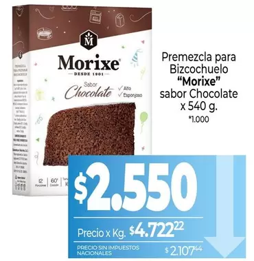 Morixe - Premezcla para Bizcochuelo sabor Chocolate