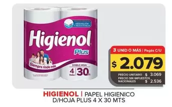 Higienol - Papel Higienico D/Hoja Plus