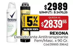 Rexona - Desodorante Antitranspirante Fem/Masc. x 90 Gr. Cód:39993-39642