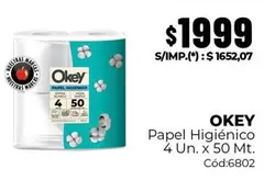 Okey - Papel Higi00enico 4 Un. x 50 Mt. C00d:6802