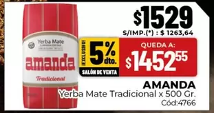 Amanda - Yerba Mate Tradicional x 500 Gr. Cód:4766