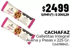 Cachafaz - Galletitas Integral Avena y Pasas x 225 Gr. Cód:18843