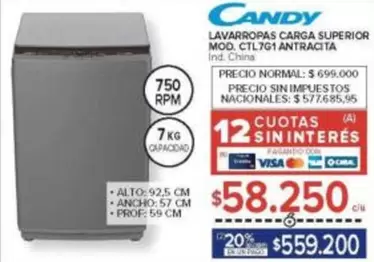 Candy - LAVARROPAS CARGA SUPERIOR MOD. CTL7G1 ANTRACITA