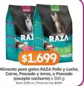 Raza - Alimento para gatos Pollo y Leche, Carne, Pescado y Arroz, o Pescado (excepto cachorro)