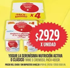 X$ - YOGUR LA SERENISIMA NUTRICION ACTIVA O CLASICO FIRME O CREMOSO