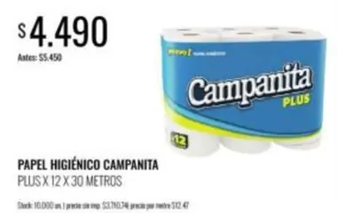 Campanita - PAPEL HIGIÉNICO PLUS X 12 X 30 METROS