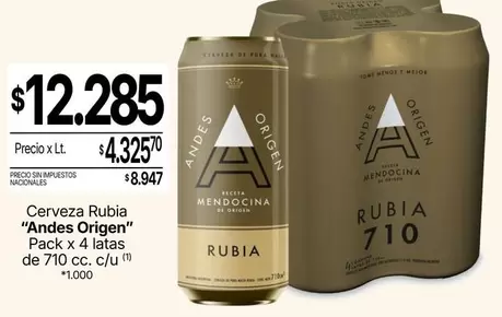 Andes - Cerveza Rubia " Origen"