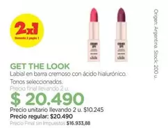 Origen - GET THE LOOK Labial en barra cremoso con ácido hialurónico
