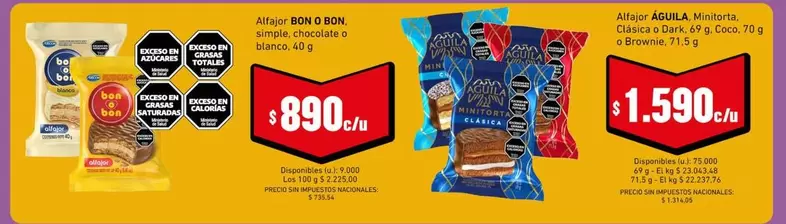 Arcor - Alpajor BON o BON, simple, chocolate y blanco