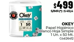 Okey - Papel Higi0990nico Blanco Hoja Simple 1 Un. x 50 Mt.