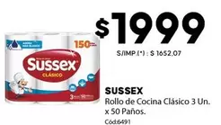 Sussex - Rollo de Cocina Clásico 3 Un. x 50 Paños. Cód:6491
