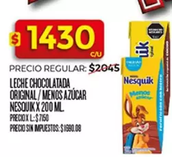 Nesquik - LECHE CHOCOLATADA ORIGINAL / MENOS AZÚCAR X 200 ML