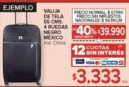Negro - VALIJA DE TELA 55 CMS. 4 RUEDAS NEGRO