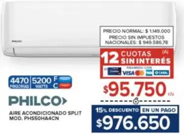 Philco - AIRE ACONDICIONADO SPLIT MOD. PHS50HA4CN
