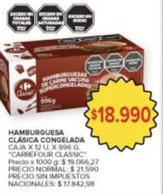 Carrefour - HAMBURGUESA CLASICA CONGELADA