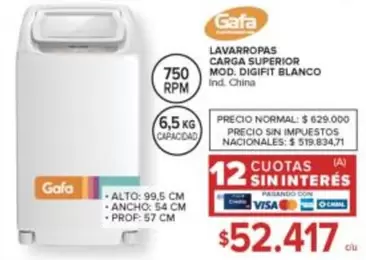 Gafa - LAVARROPAS CARGA SUPERIOR MOD. DIGIFIT BLANCO