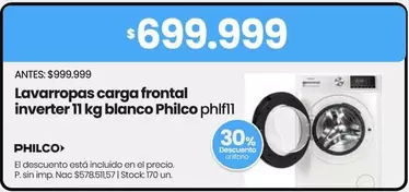Philco - Lavavajillas carga frontal inverter 11 kg blanco