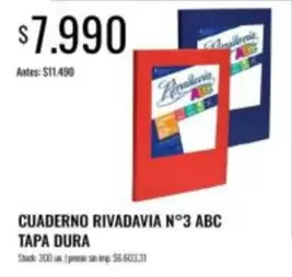 Rivadavia - CUADERNO RIVADAVIA N°3 ABC TAPA DURA
