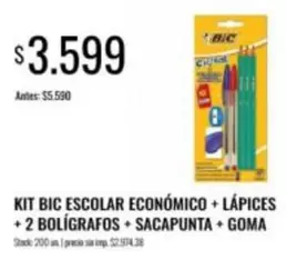 BIC - KIT ESCOLAR ECONÓMICO + LÁPICES + 2 BOLÍGRAFOS + SACAPUNTA + GOMA
