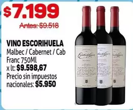 Escorihuela - VINO ESCORIHUELA Malbec / Cabernet / Cab Franc 750Ml