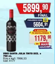 Santa Julia - VINO SANTA JULIA TINTO DCE. x 750 cc.