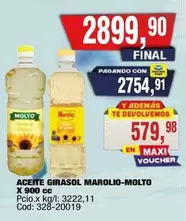 Molto - Aceite Girasol Marolio- X 900 cc