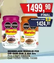 Marolio - MERMELADA CIRUELA DAMASCO X 454 GRS