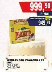 Playadito - YERBA EN SAQ. X 25 UNID