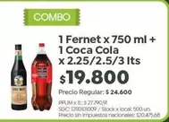 Coca cola - Fernet x 750 ml + Coca Cola x 2.25/2.5/3 lts