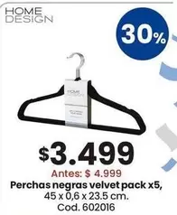 Velvet - Perchas negras velvet pack x5, Cod. 602016
