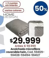 Acolchado microfibra reversible twin, Cod. 594129-594128-594194-594127