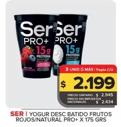 Ser - Yogur Desc Batido Frutos Rojos/Natural Pro+